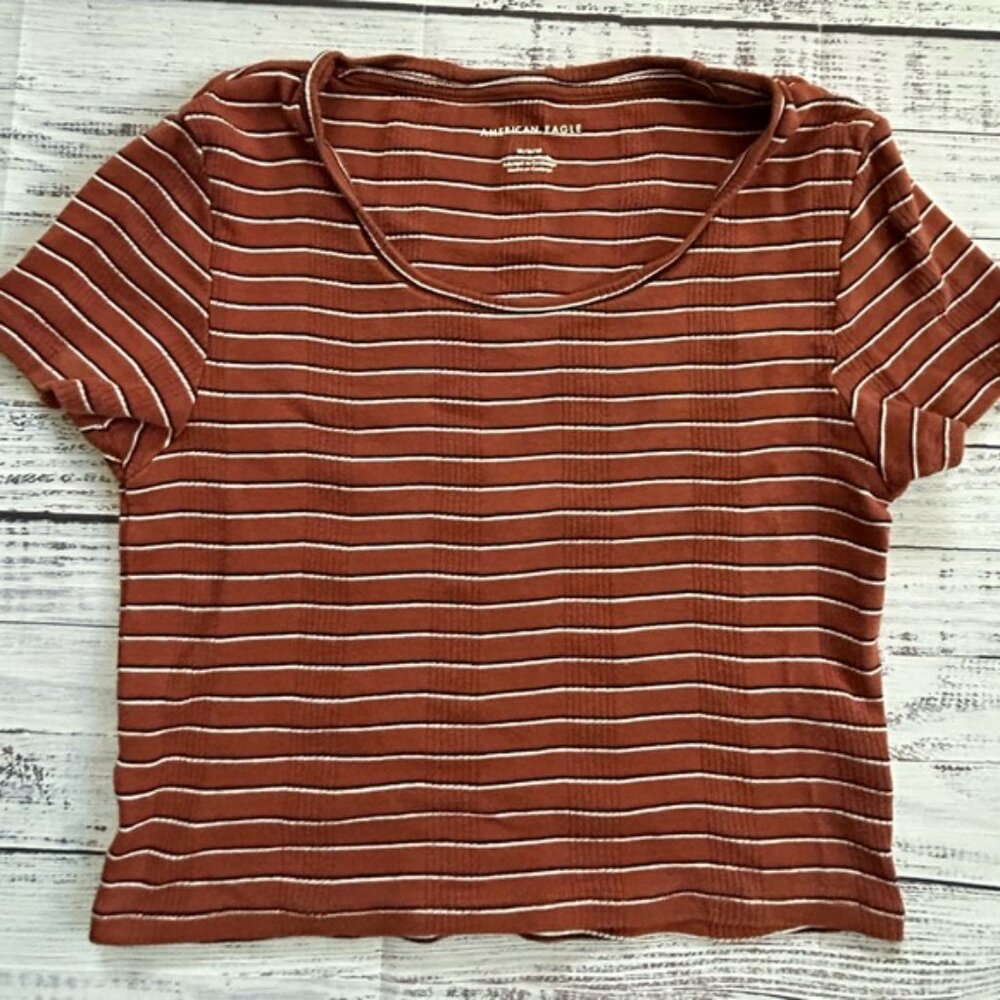 American Eagle Outfitters Women's Striped Cotton Brown Top